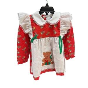 VTG 90's Nanas Pet Little Girls‎ 3T Red Teddy Bear Christmas Dress holiday